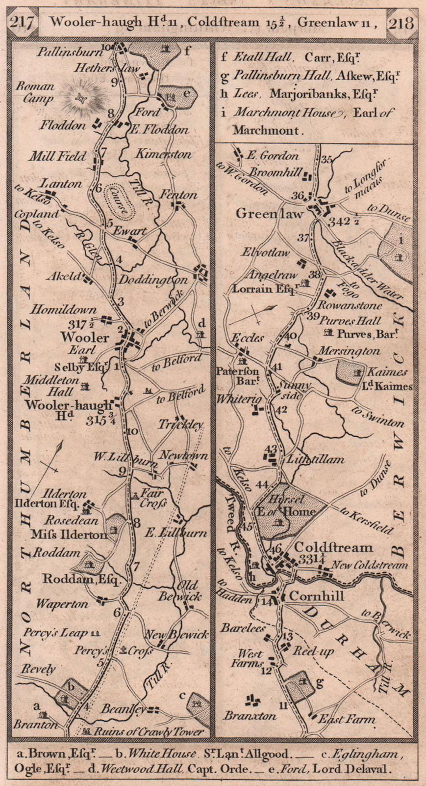 Wooler - Cornhill - Coldstream - Greenlaw road strip map PATERSON 1803